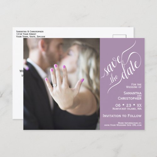 Lavender Wedding Save the Date Photo  Calligraphy Announcement Postcard