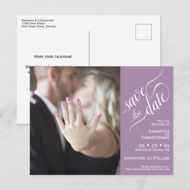 Lavender Wedding Save the Date Photo & Calligraphy Announcement Postcard (Front/Back)