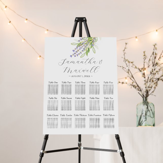 Lavender Wedding Seating Chart Template Foam Board (In Situ (Stand))