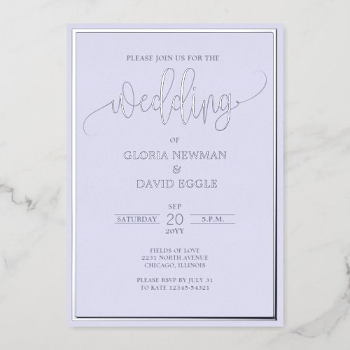 Lavender Wedding Silver Real Foil Invitation
