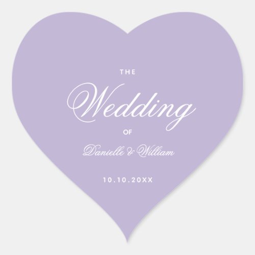 Lavender Wedding Simple Elegant Script Purple  Heart Sticker