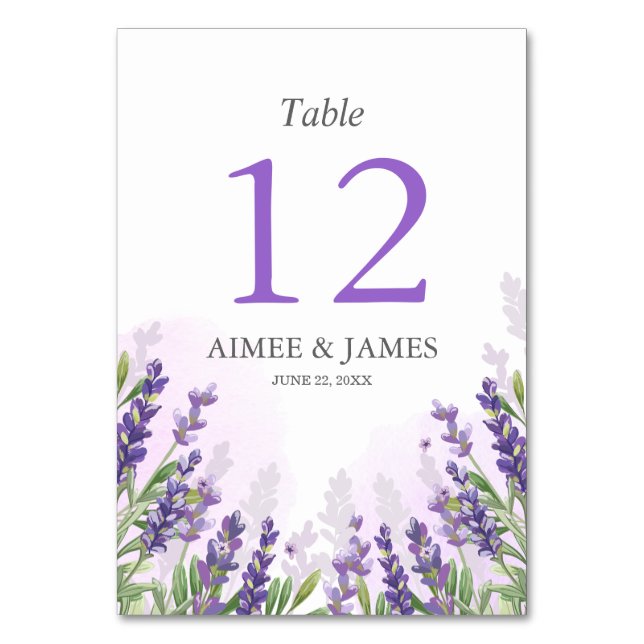 Lavender Wedding Table Number Card Rustic Purple (Front)