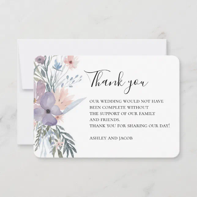 Lavender wedding thanks. Purple flowers. Botanical Thank You Card | Zazzle