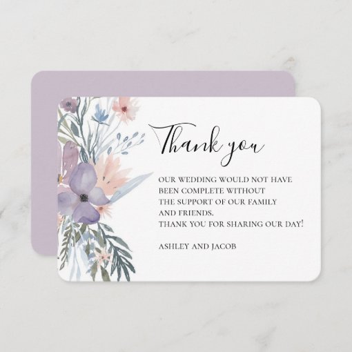 Lavender wedding thanks. Purple flowers. Botanical Thank You Card | Zazzle