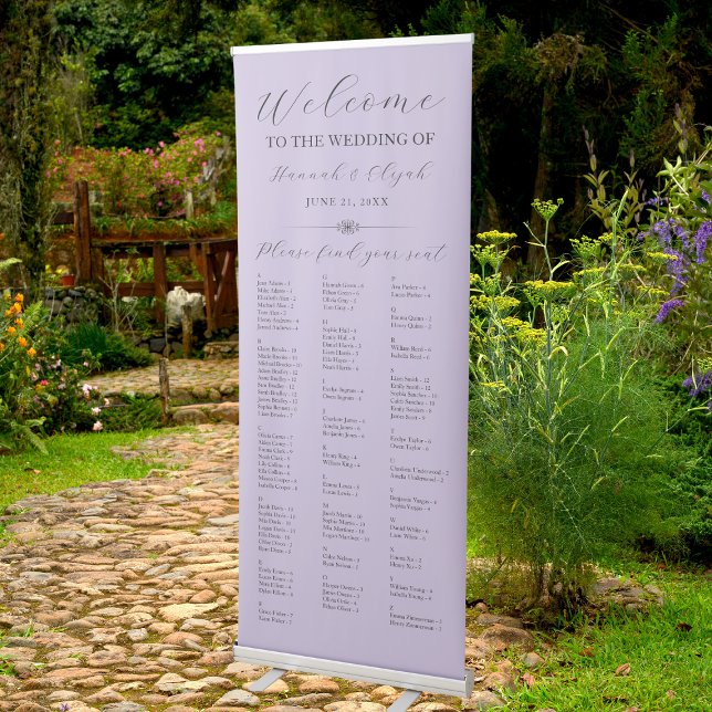 Lavender Wedding Welcome Alphabetic Seating Chart Retractable Banner (Lavender Wedding Welcome Alphabetic Seating Chart Retractable Banner)