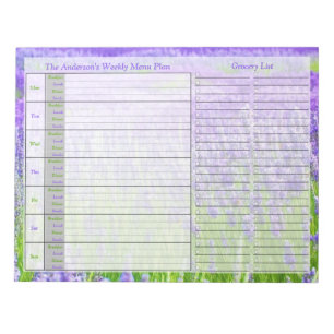 Lavender Weekly Personalized Menu Plan Notepad