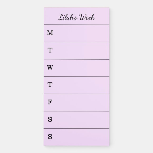 Lavender Weekly Planner Script Name To Do List Magnetic Notepad (Front)