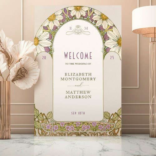 Lavender Welcome Sign Wedding Art Nouveau by Mucha