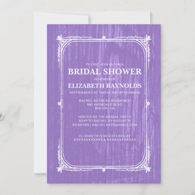 Lavender Western Barn Wood Bridal Shower Invites (Front)
