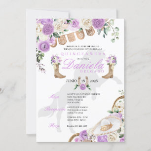 Lavender Western Boots & Roses Quinceañera Invitation