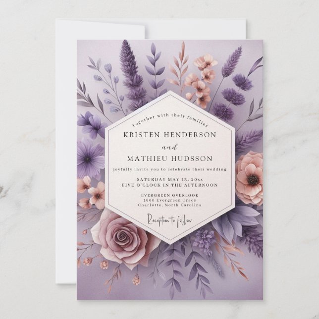 Lavender Whimsical Bloom Wedding Invitation (Front)