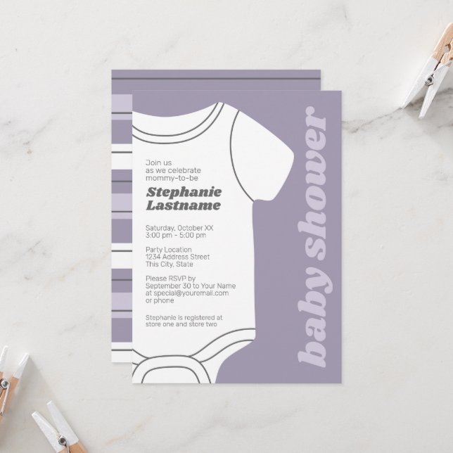 Lavender Whimsical Gender Neutral Baby Shower Invitation (Front/Back In Situ)