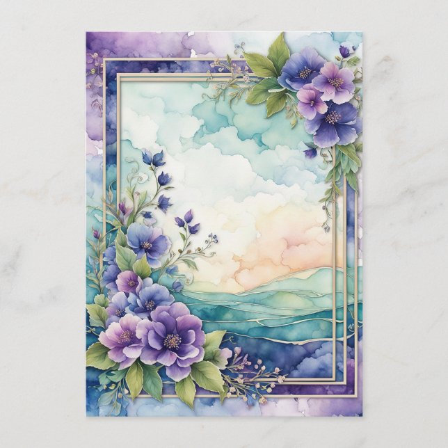 Lavender Whimsy Artistic Floral Border Card (Front)