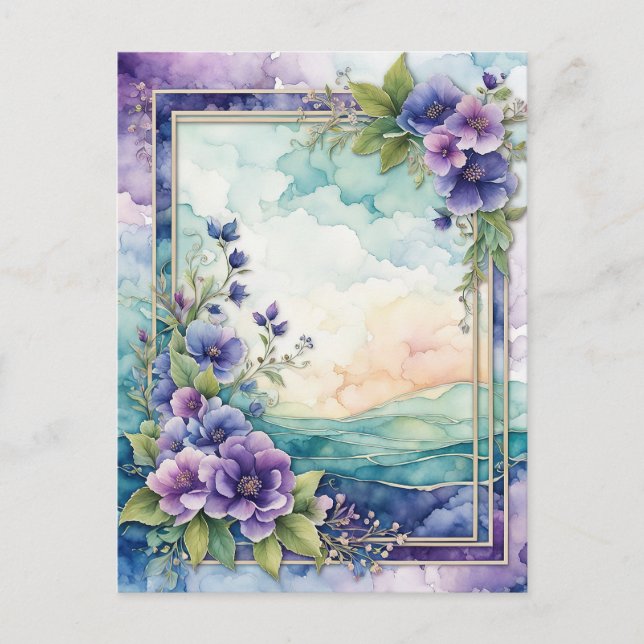Lavender Whimsy Artistic Floral Border Paper Postcard (Front)