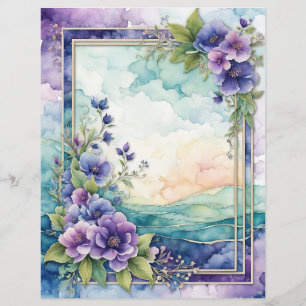Lavender Whimsy Artistic Floral Border Paper Sheet
