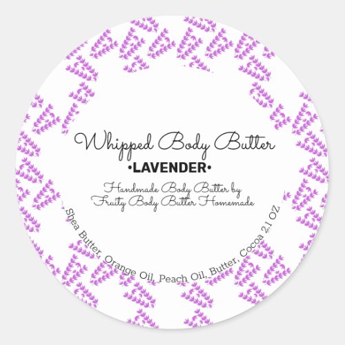 Lavender Whip Body Butter Bath Branding Packaging Classic Round Sticker