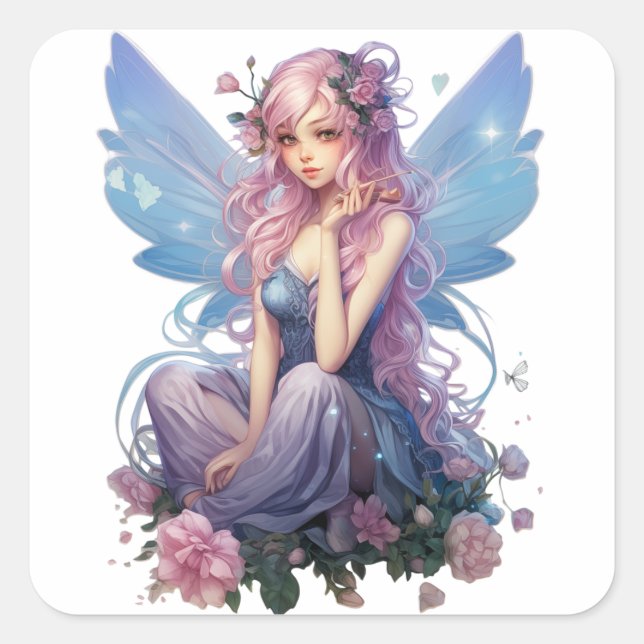 Lavender Whisper Fairy Illustration Square Sticker (Front)