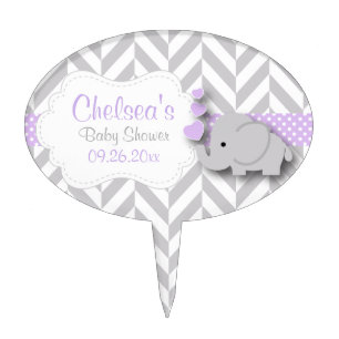 Lavender, White and Gray Elephant Baby Shower Cake Topper