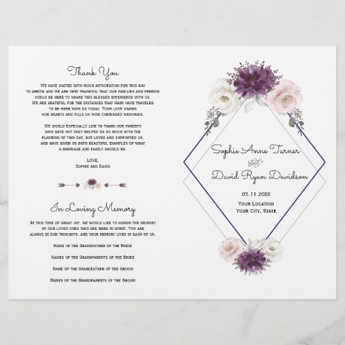 Lavender White Blush Floral Wedding Program