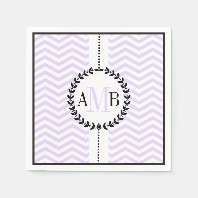 Lavender, white chevron pattern wedding napkins (Front)