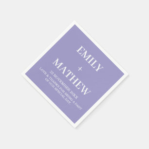 LAVENDER WHITE CUSTOM NAME SIMPLE STYLISH WEDDING NAPKINS