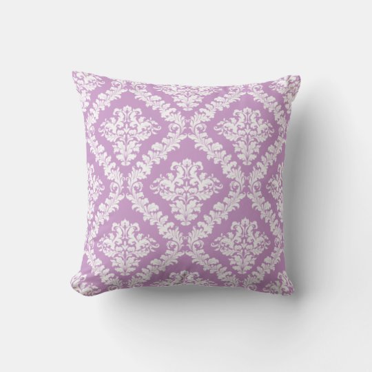 Lavender, white damask pattern throw throw pillow