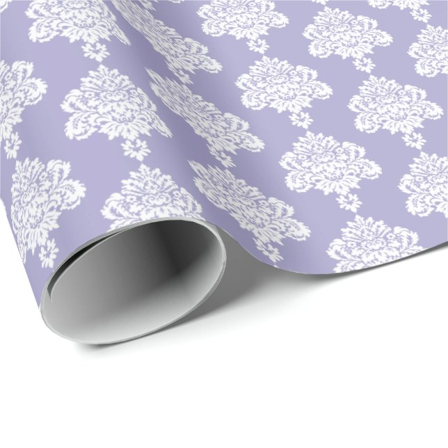 Lavender | White Damask Wrapping Paper (Roll Corner)