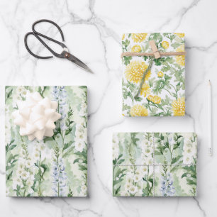 Lavender White Delphinium Flowers Bridal Shower Wrapping Paper Sheets