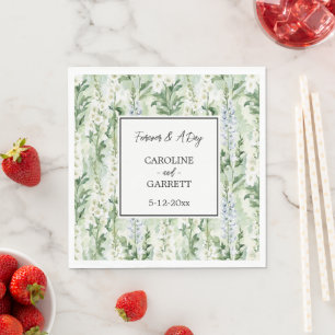 Lavender White Delphinium Flowers Bridal Wedding Napkins