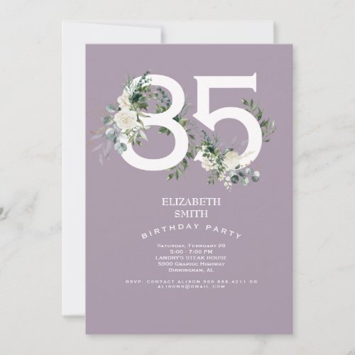 Lavender White Floral Elegant 85th Birthday Party  Invitation