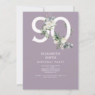 Lavender White Floral Elegant 90th Birthday Party Invitation
