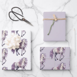 Lavender White Floral Horse Cowgirl Birthday Wrapping Paper Sheets