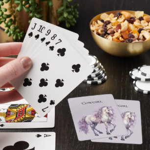 Lavender White Floral Horse Cowgirl Poker Cards