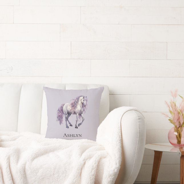 Lavender White Floral Horse Cowgirl   Throw Pillow (Couch)
