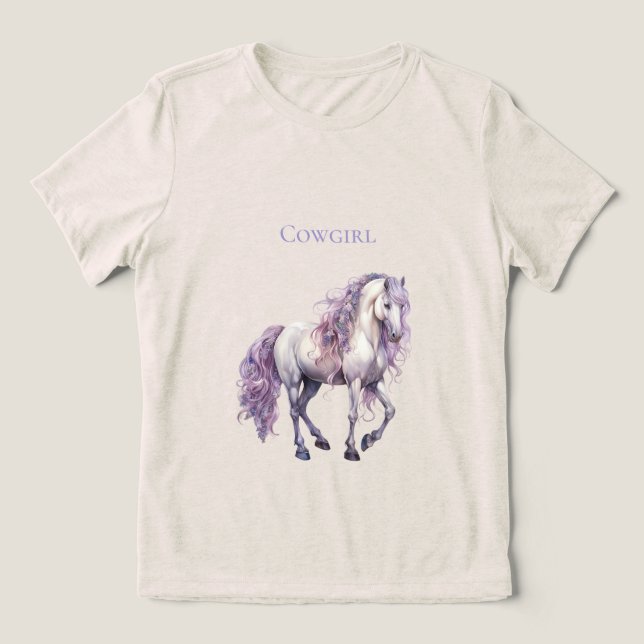 Lavender White Floral Horse Cowgirl Tri-Blend Shirt (Design Front)