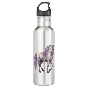 Lavender White Floral Horse  Stainless Steel Water Bottle