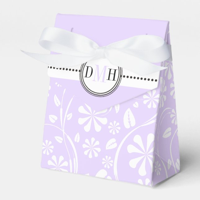 Lavender, white floral pattern custom wedding favor boxes (Front Side)