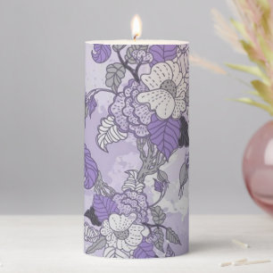 Lavender & White Floral  Pillar Candle