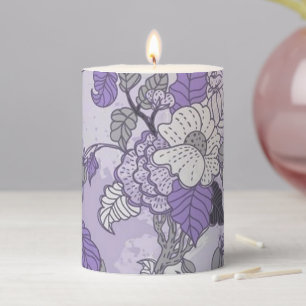 Lavender & White Floral Pillar Candle