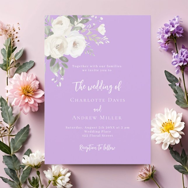 Lavender white florals wedding invitation (Creator Uploaded)