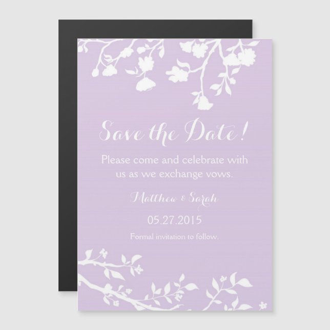 Lavender White Flower Save The Date Magnet (Front/Back)