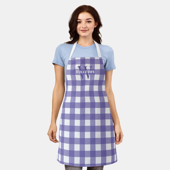 Lavender White Gingham Name & Initial Apron (Worn)