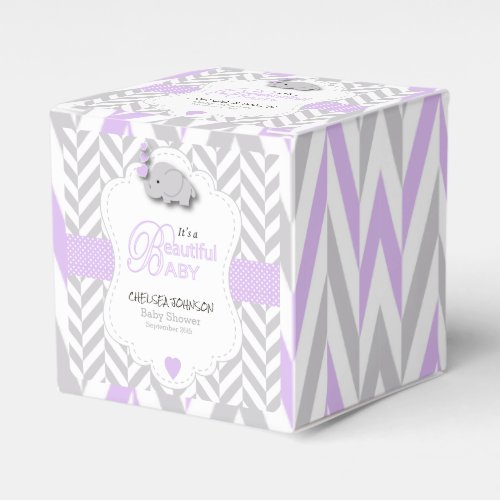 Lavender White Gray Elephant Baby Shower 2 Favor Boxes