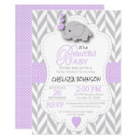 Lavender, White Gray Elephant Baby Shower Card