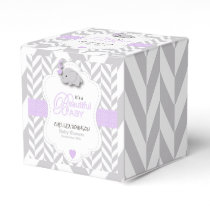 Lavender, White Gray Elephant Baby Shower Favor Boxes