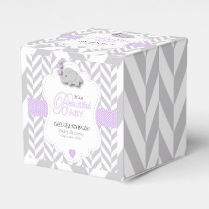 Lavender, White Gray Elephant Baby Shower Favor Boxes