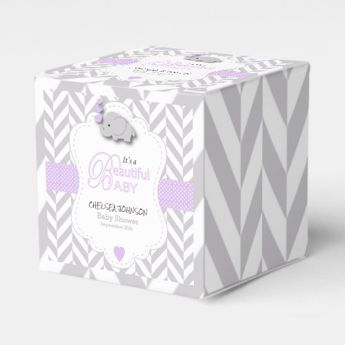 Lavender White Gray Elephant Baby Shower Favor Boxes