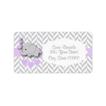 Lavender, White Gray Elephant Baby Shower Label