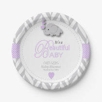 Lavender, White Gray Elephant Baby Shower Paper Plates
