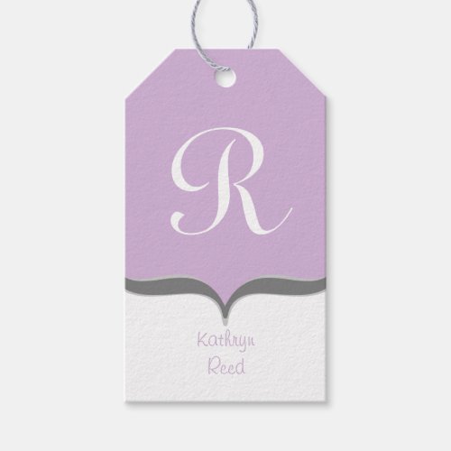 Lavender White Gray Monogram Name Gift Tags